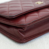 Chanel 15B Burgundy Caviar Wallet on Chain with Aged Gold Hardware
