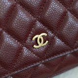 Chanel 15B Burgundy Caviar Wallet on Chain with Aged Gold Hardware
