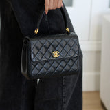 Vintage Chanel Black Lambskin Mini Top Handle with 24k Gold Hardware