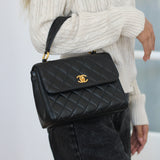 Vintage Chanel Black Lambskin Mini Top Handle with 24k Gold Hardware
