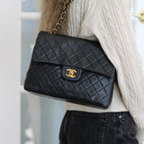 Vintage Chanel Black Lambskin Large Square with 24k Gold Hardware