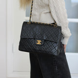 Vintage Chanel Black Lambskin Large Square with 24k Gold Hardware
