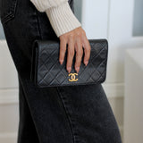 Vintage Chanel Black Lambskin Mini Full Flap Wallet on Chain with 24k Gold Hardware