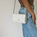 Chanel White Caviar Wallet on Chain with Light Gold Hardware