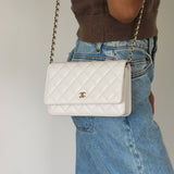 Chanel White Caviar Wallet on Chain with Light Gold Hardware