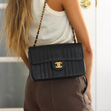 Vintage Chanel Black Caviar Vertical Flap with 24k Gold Hardware