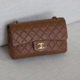 Vintage Chanel Caramel Brown Lambskin Small Classic Flap with 24k Gold Hardware
