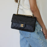 Vintage Chanel Black Lambskin Small Classic Flap with 24k Gold Hardware