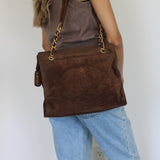 Vintage Chanel Brown Suede Tote