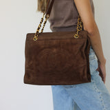 Vintage Chanel Brown Suede Tote