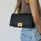 Chanel Black Caviar Medium Boy with Aged Gold Hardware