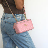 Chanel Pink Lambskin Vanity on Chain with Light Gold Hardware