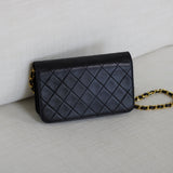 Vintage Chanel Black Lambskin Mini Full Flap Wallet on Chain with 24k Gold Hardware