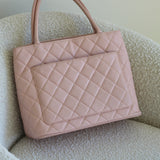 Vintage Chanel Pink Caviar Medallion Tote with Gold Hardware