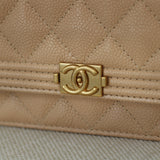 Chanel Beige Caviar Boy Wallet on Chain with Aged Gold Hardware