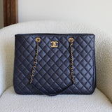 Chanel 16A Navy Caviar CC Large Shopping Tote with Aged Gold Hardware