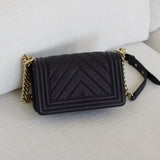 Chanel 20A Black Chevron Caviar Small Boy with Light Gold Hardware