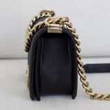 Chanel 20A Black Chevron Caviar Small Boy with Light Gold Hardware