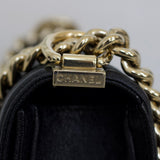 Chanel 20A Black Chevron Caviar Small Boy with Light Gold Hardware