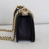 Chanel 20A Black Chevron Caviar Small Boy with Light Gold Hardware