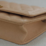 Chanel Beige Caviar Boy Wallet on Chain with Aged Gold Hardware