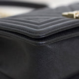 Chanel 20A Black Chevron Caviar Small Boy with Light Gold Hardware