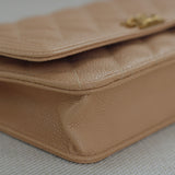 Chanel Beige Caviar Boy Wallet on Chain with Aged Gold Hardware