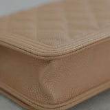 Chanel Beige Caviar Boy Wallet on Chain with Aged Gold Hardware