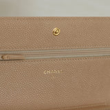 Chanel Beige Caviar Boy Wallet on Chain with Aged Gold Hardware
