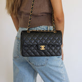 Chanel Black Caviar Small Classic Flap with Gold Hardware