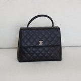 Vintage Chanel Black Caviar Large Kelly Top Handle with Silver Hardware