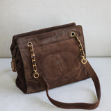 Vintage Chanel Brown Suede Tote