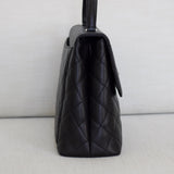 Vintage Chanel Black Caviar Large Kelly Top Handle with Silver Hardware