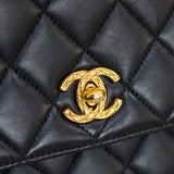 Vintage Chanel Black Lambskin Mini Top Handle with 24k Gold Hardware