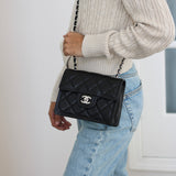 Chanel 23K Black Caviar Mini Square with Silver Hardware