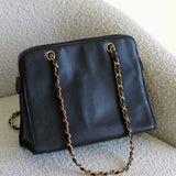 Vintage Chanel Black Caviar Zipped Shopping Tote with 24k Gold Hardware