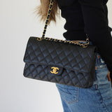 Chanel Black Caviar Medium Classic Flap with Gold Hardware