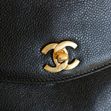 Vintage Chanel Black Caviar Zipped Shopping Tote with 24k Gold Hardware