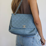 Chanel Blue Lambskin Shoulder Bag with Silver Hardware