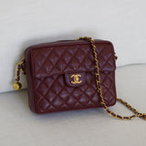 Vintage Chanel Burgundy Caviar Camera Bag with 24k Gold Hardware