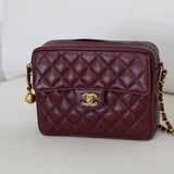 Vintage Chanel Burgundy Caviar Camera Bag with 24k Gold Hardware