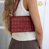 Vintage Chanel Burgundy Lambskin Chocolate Bar with Gold Hardware