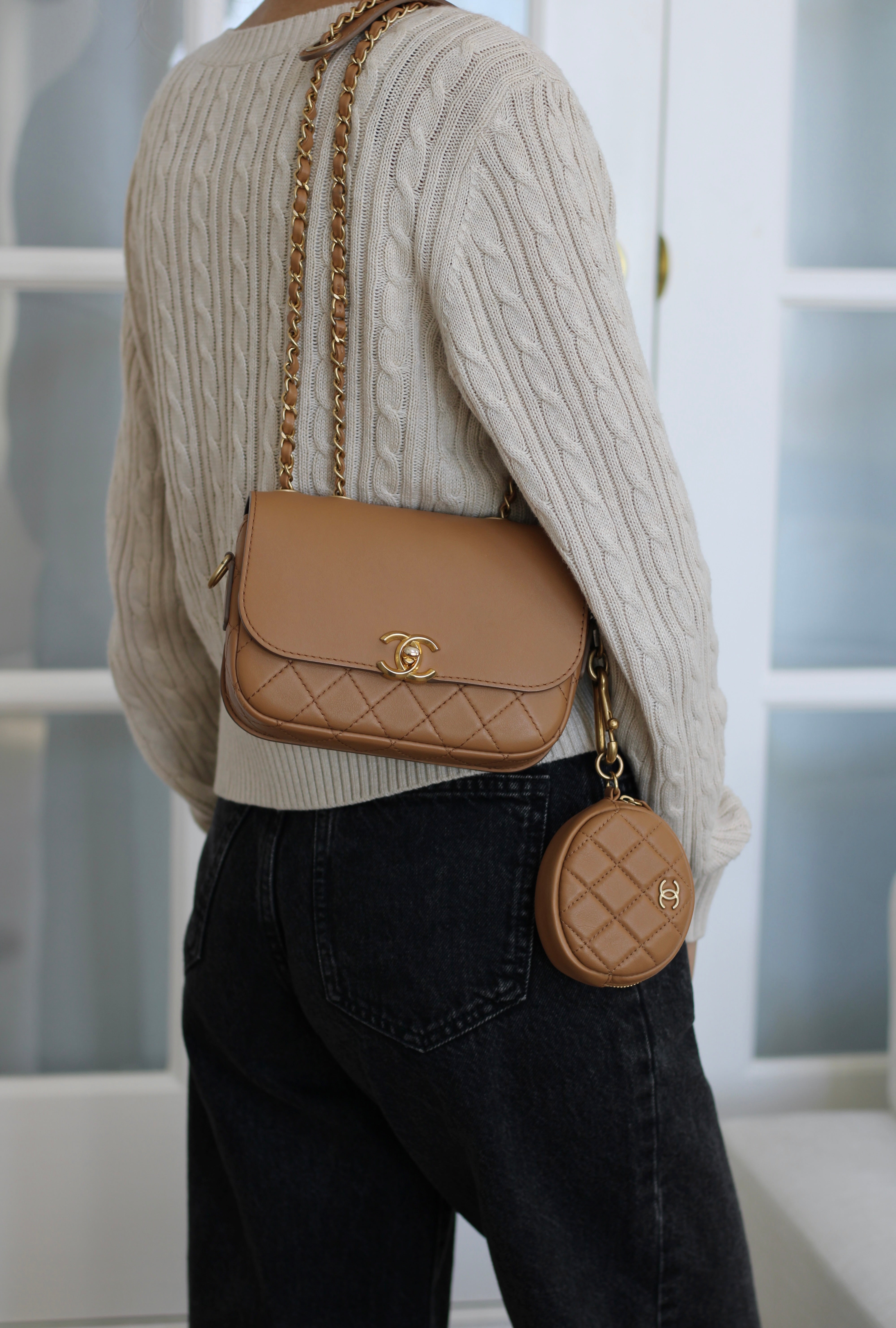 Chanel 19K Caramel Calfskin Multi Pouching Flap with Coin Purse