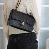 Vintage Chanel Black Lambskin Medium Classic Flap with 24k Gold Hardware