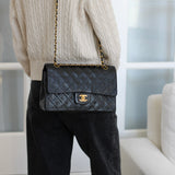 Vintage Chanel Black Lambskin Medium Classic Flap with 24k Gold Hardware