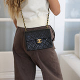 Vintage Chanel Black Lambskin Mini Square with 24k Gold Hardware