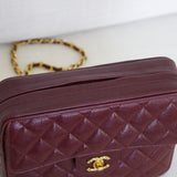 Vintage Chanel Burgundy Caviar Camera Bag with 24k Gold Hardware