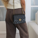 Vintage Chanel Black Lambskin Mini Square with 24k Gold Hardware