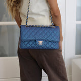 Chanel Iridescent Blue Caviar Medium Classic Flap with Light Gold Hardware