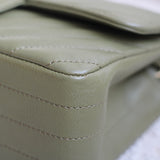 Chanel Olive Green Calfskin Chevron Mini Rectangle with Aged Gold Hardware